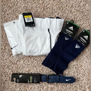NWT Nike and Adidas Baseball Lot - youth boy pants socks belt size small S